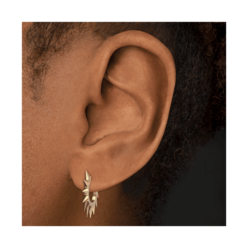 Metal Mohawk Hoop Earring Yellow Gold 9.5mm