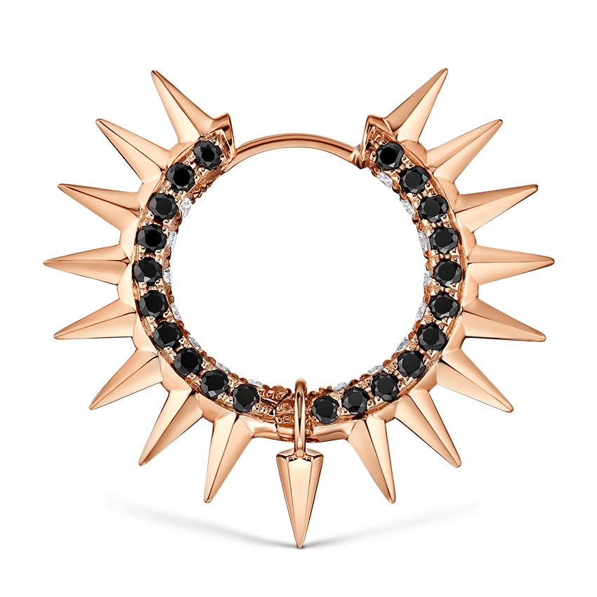 Metal Mohawk with Black and White Diamond Pavé Hoop Earring Rose Gold 11mm