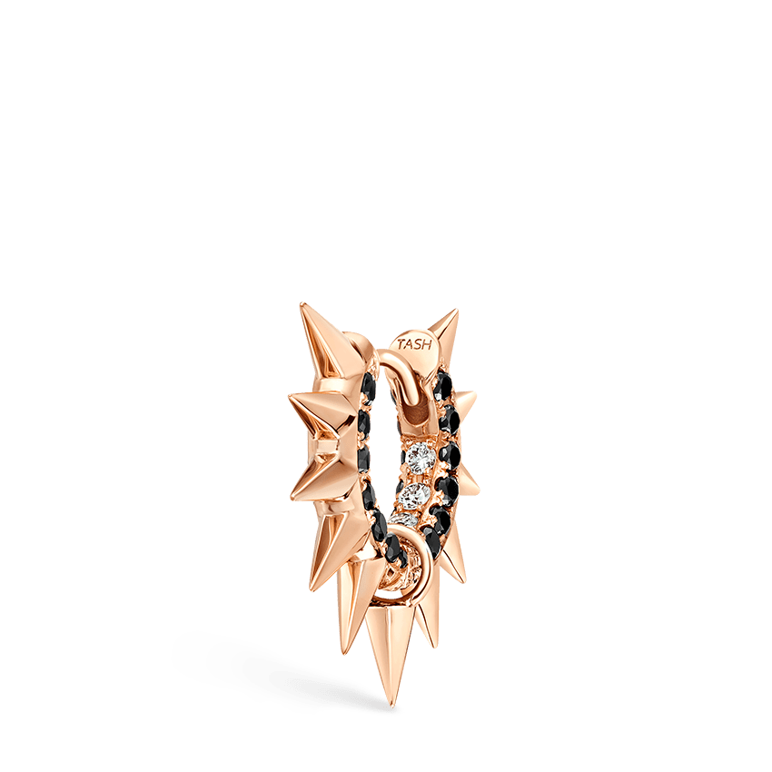 Metal Mohawk with Black and White Diamond Pavé Hoop Earring Rose Gold 6.5mm