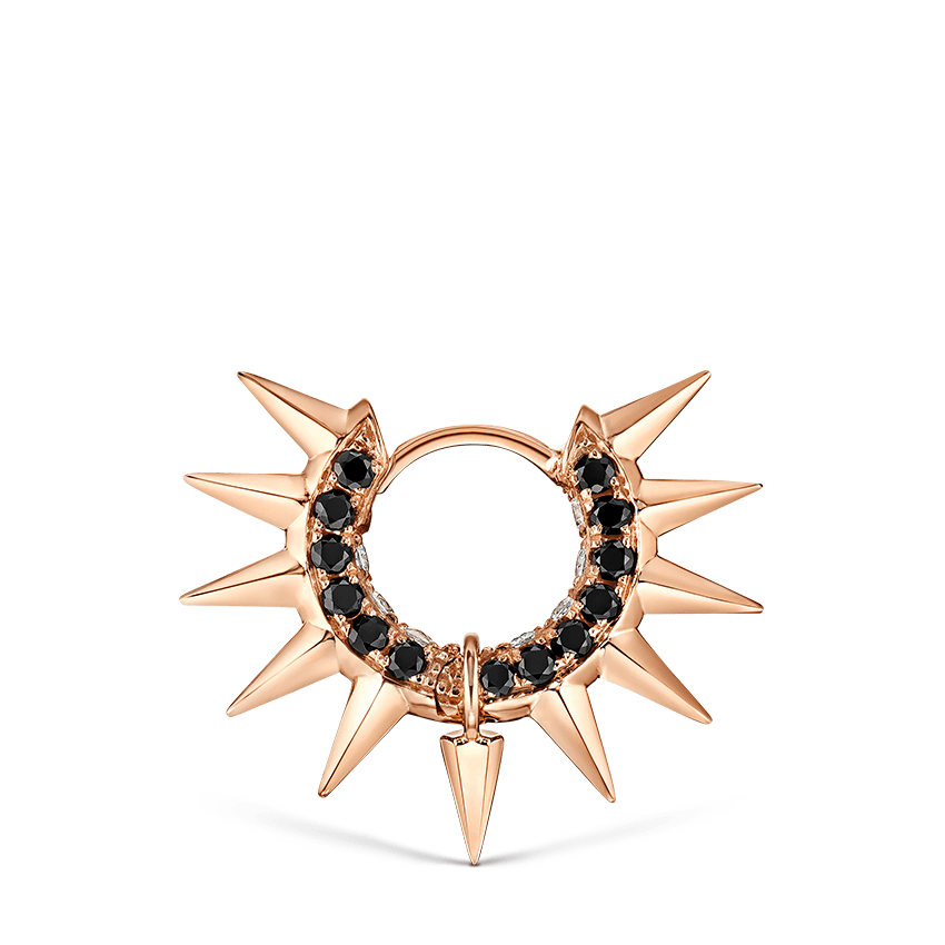 Metal Mohawk with Black and White Diamond Pavé Hoop Earring Rose Gold 6.5mm