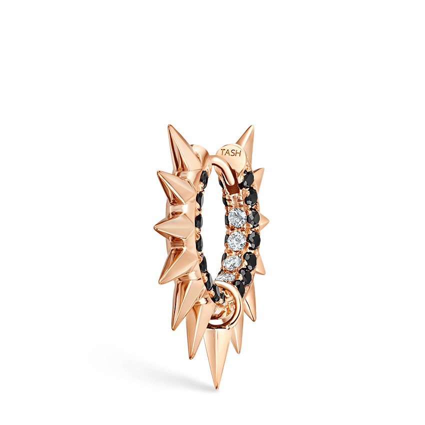 Metal Mohawk with Black and White Diamond Pavé Hoop Earring Rose Gold 8mm