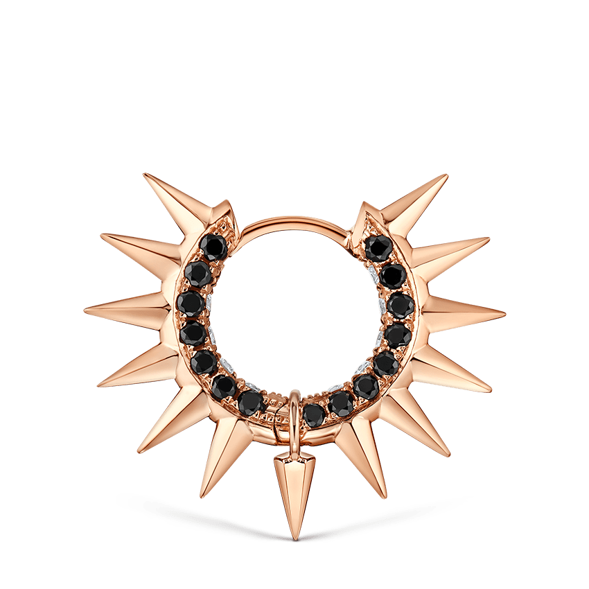 Metal Mohawk with Black and White Diamond Pavé Hoop Earring Rose Gold 8mm