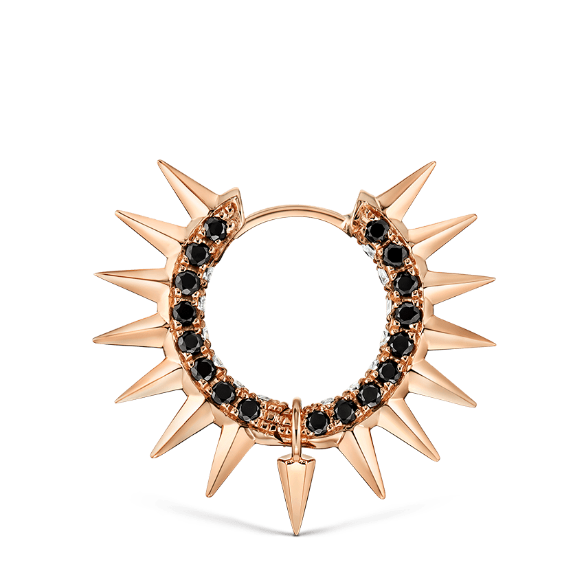 Metal Mohawk with Black and White Diamond Pavé Hoop Earring Rose Gold 9.5mm