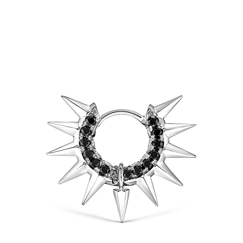 Metal Mohawk with Black and White Diamond Pavé Hoop Earring White Gold 6.5mm