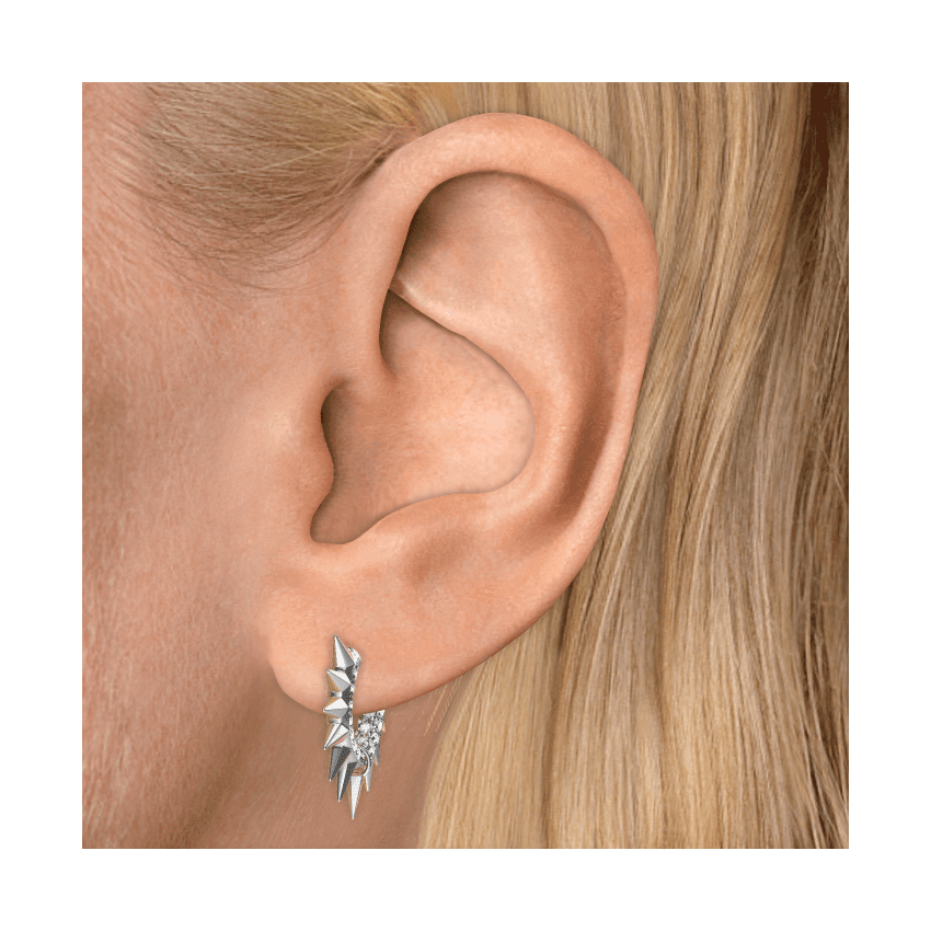Metal Mohawk with Black and White Diamond Pavé Hoop Earring White Gold 8mm