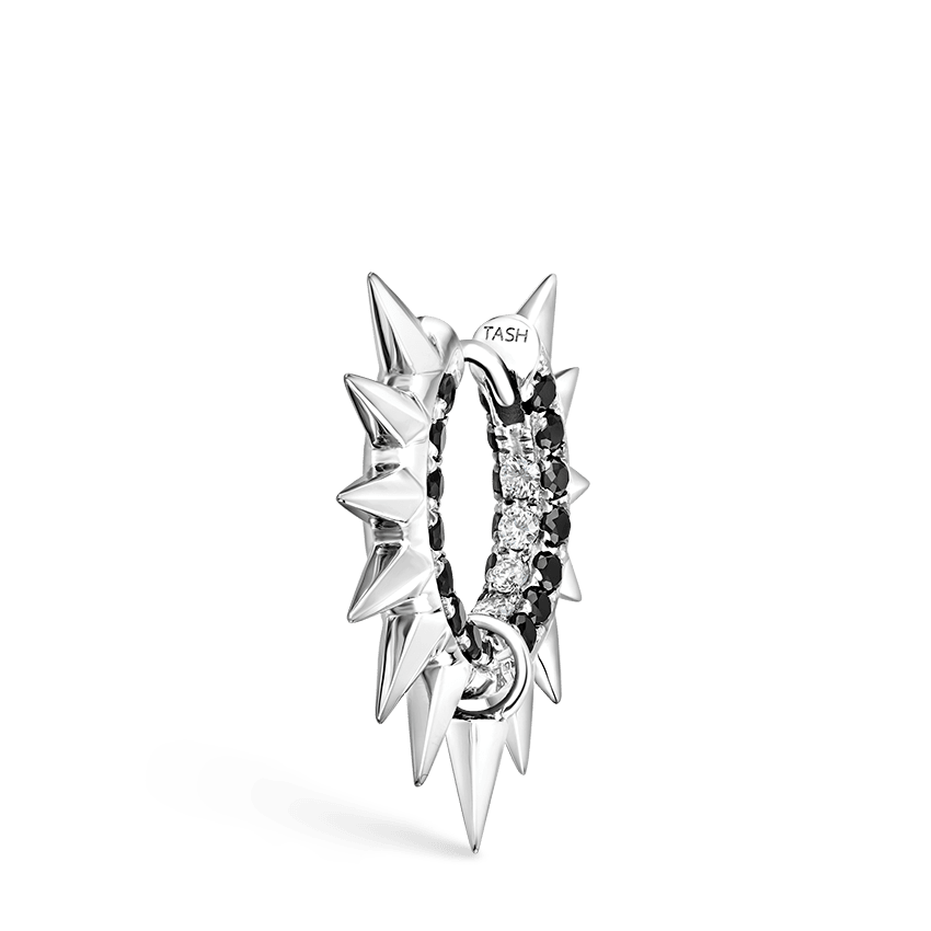 Metal Mohawk with Black and White Diamond Pavé Hoop Earring White Gold 8mm