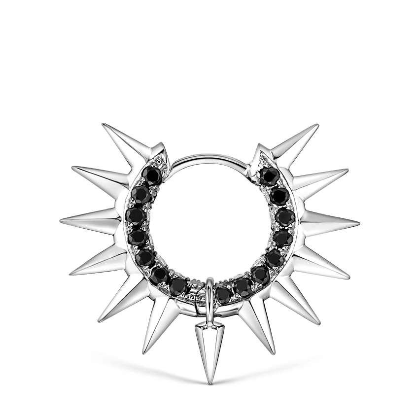 Metal Mohawk with Black and White Diamond Pavé Hoop Earring White Gold 8mm