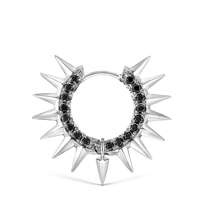 Metal Mohawk with Black and White Diamond Pavé Hoop Earring White Gold 9.5mm
