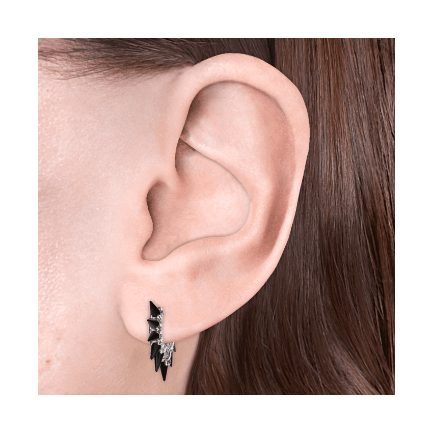 Black Moissanite Mohawk and Diamond Pavé Hoop Earring White Gold 6.5mm