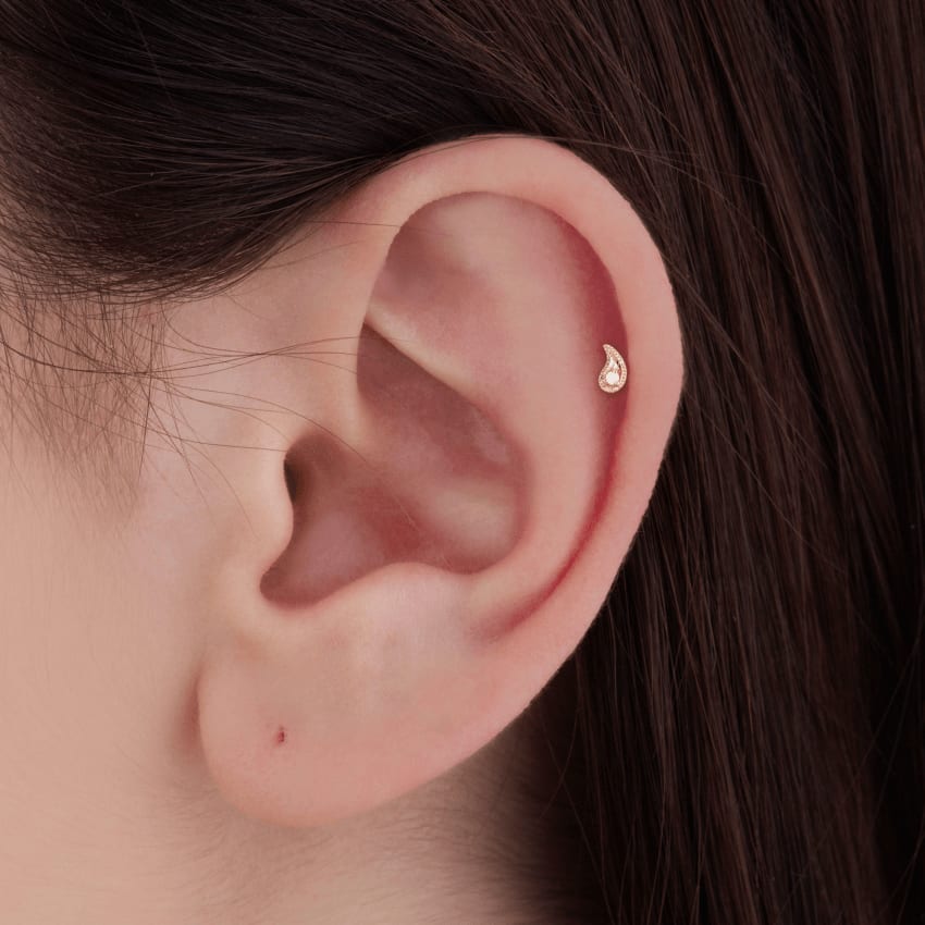 Diamond Paisley Threaded Stud Earring Rose Gold 5mm Left