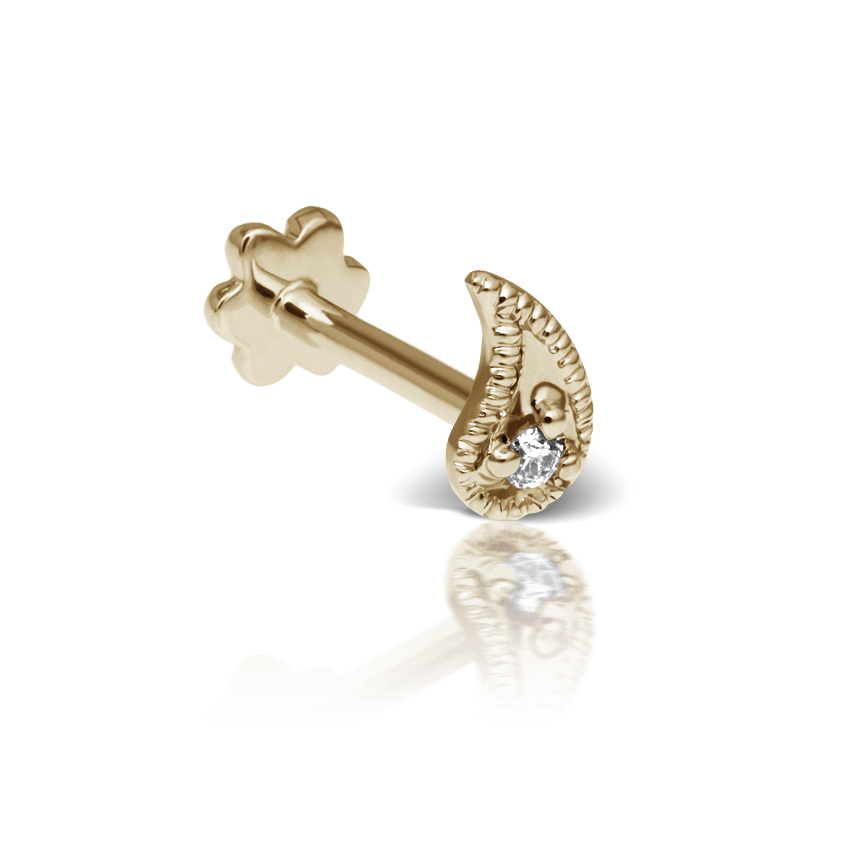 Diamond Paisley Threaded Stud Earring Yellow Gold 5mm Left