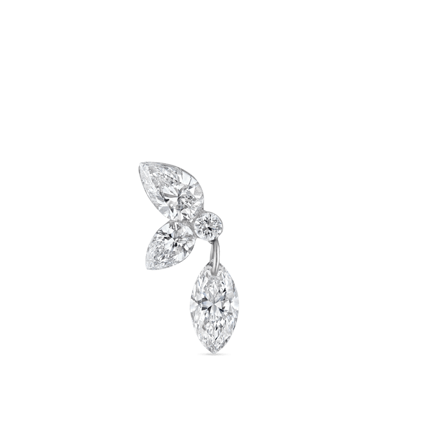 Marquise Pear Diamond Echo Threaded Stud Earring White Gold 10.5mm B Direction