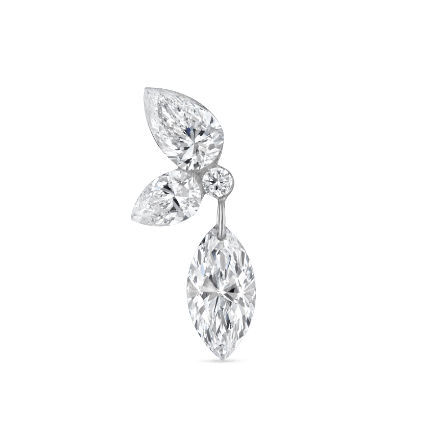 Marquise Pear Diamond Echo Threaded Stud Earring White Gold 13.7mm B Direction