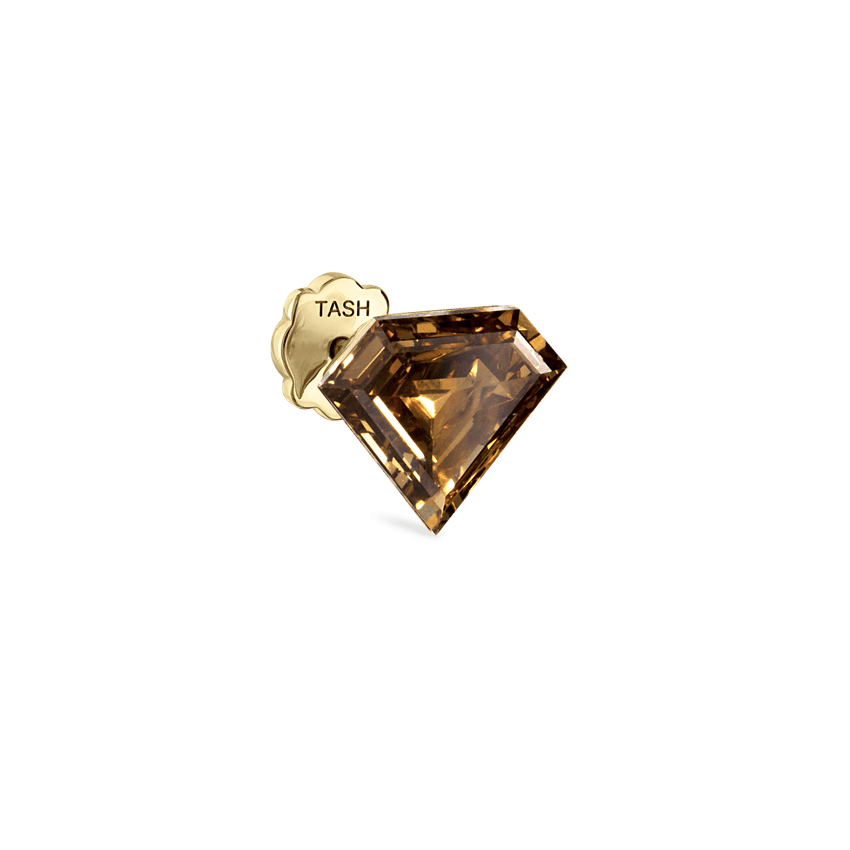 Invisible Set Silhouette Cognac Diamond Threaded Stud Yellow Gold 1.95ct