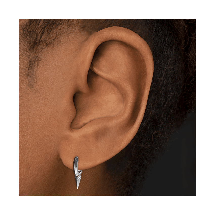 Faceted Single Short Spike Hoop Earring White Gold 6.5mm
