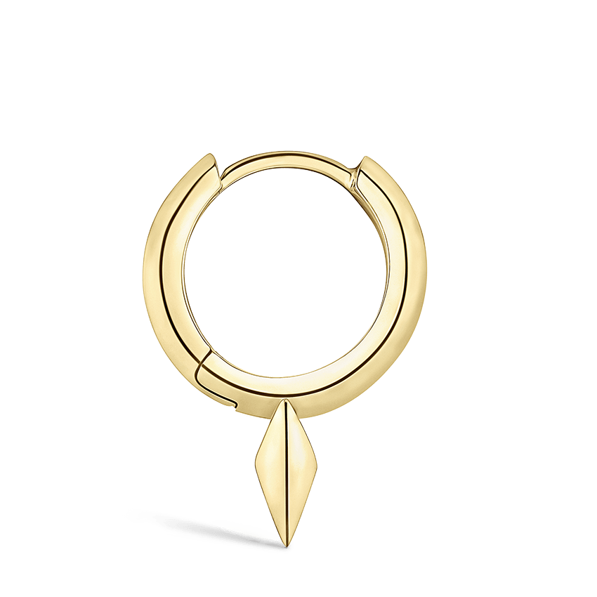 Faceted Single Short Spike Hoop Earring Yellow Gold 8mm