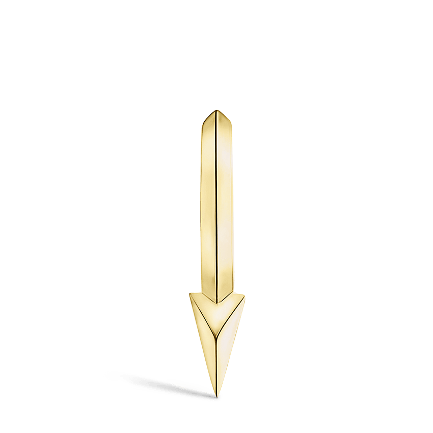 Faceted Single Short Spike Hoop Earring Yellow Gold 8mm