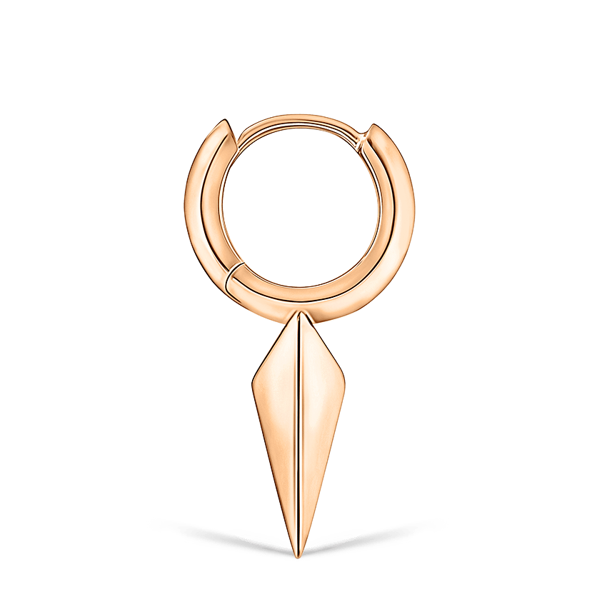 Faceted Single Long Spike Hoop Earring Rose Gold 6.5mm