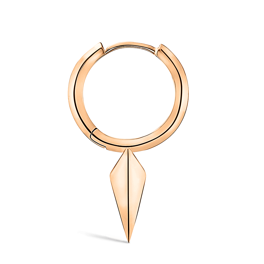 Faceted Single Long Spike Hoop Earring Rose Gold 9.5mm