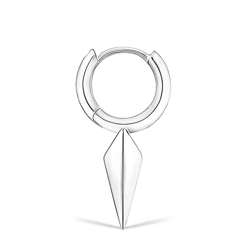 Faceted Single Long Spike Hoop Earring White Gold 6.5mm