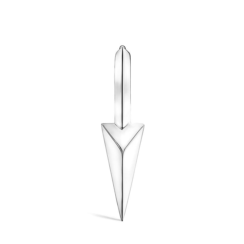 Faceted Single Long Spike Hoop Earring White Gold 6.5mm