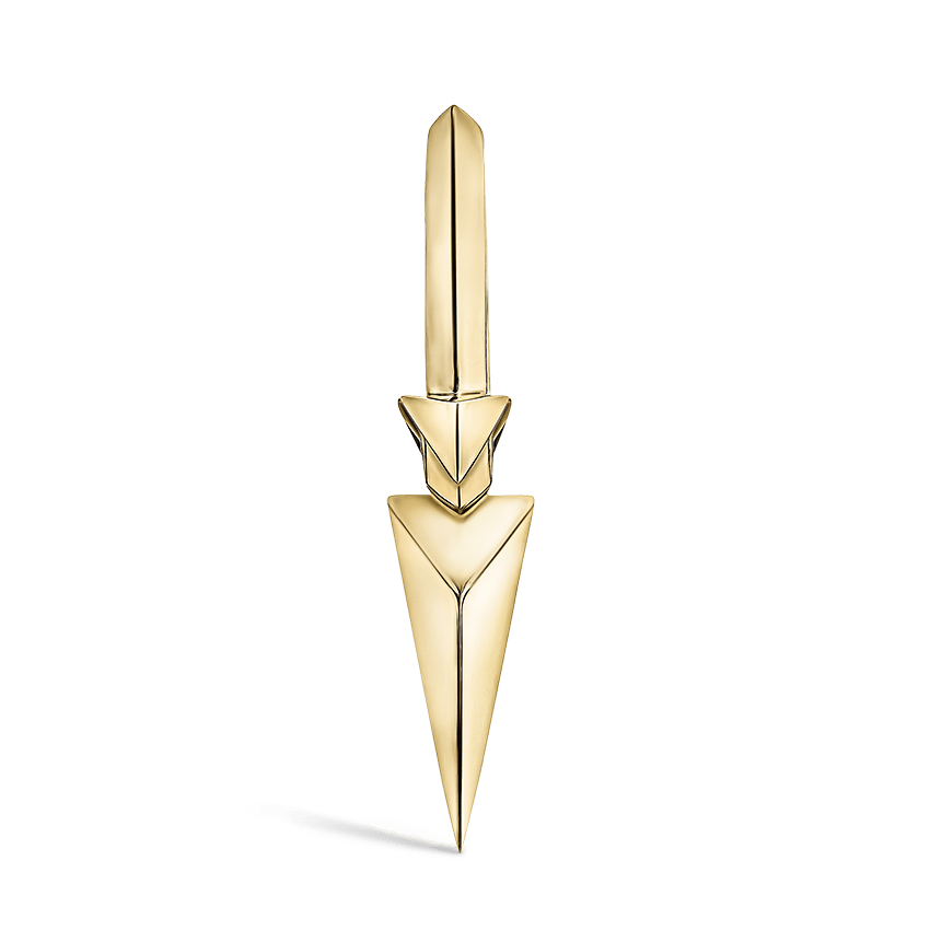 Faceted Triple Long Spike Hoop Earring Yellow Gold 9.5mm