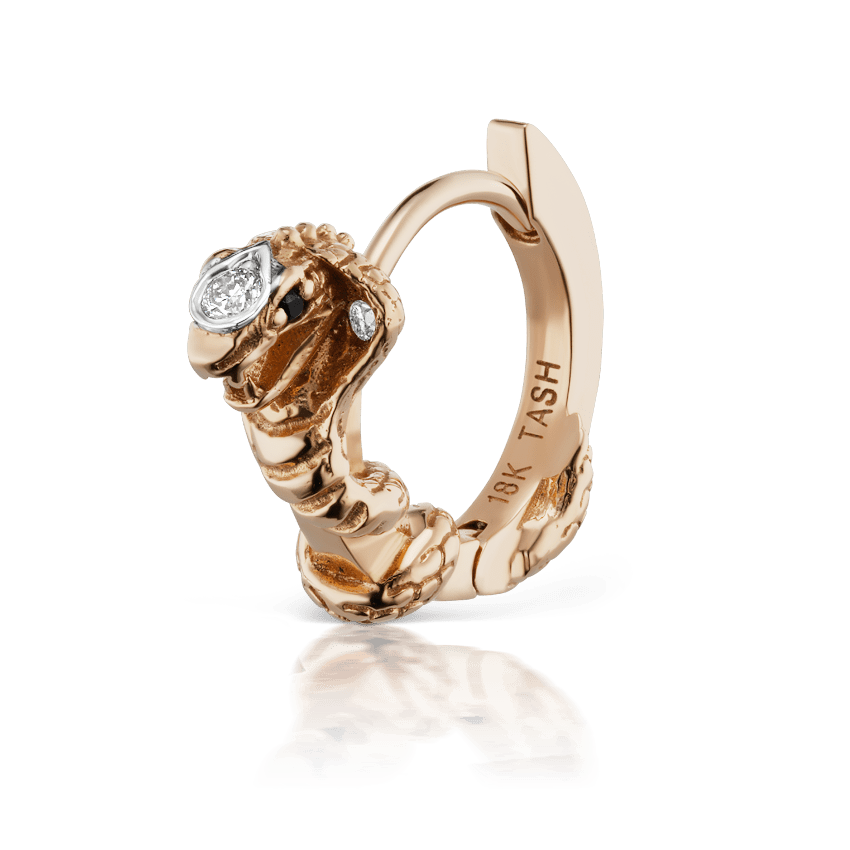 Cobra Ring with Black Diamond Eyes Rose Gold 8mm Diamond Hood