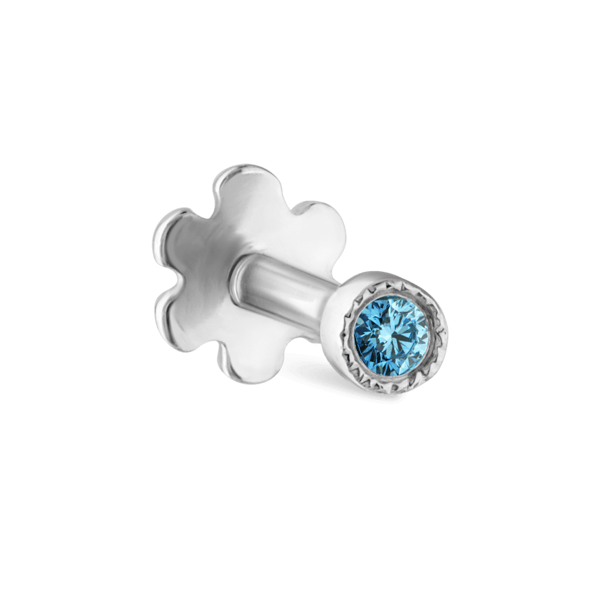 Scallop Set Light Blue Diamond Threaded Stud Earring White Gold 1.2mm