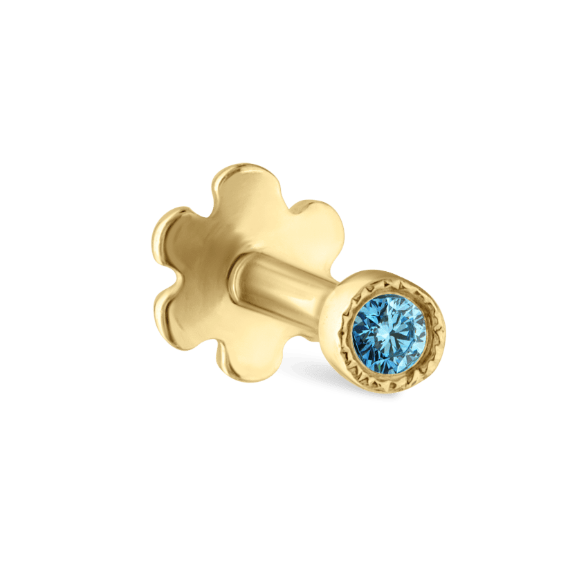 Scallop Set Light Blue Diamond Threaded Stud Earring Yellow Gold 1.2mm