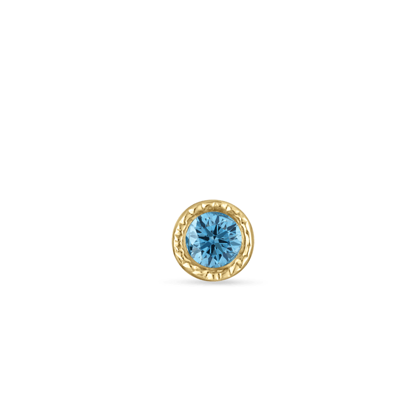 Scallop Set Light Blue Diamond Threaded Stud Earring Yellow Gold 1.2mm