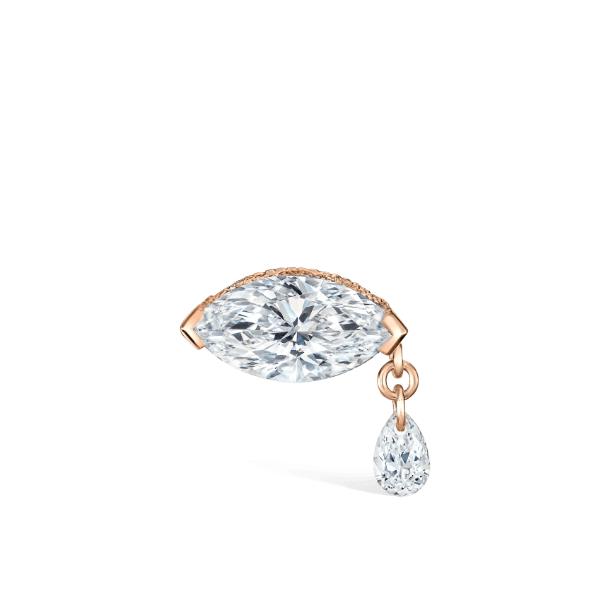 Single Teardrop Marquise Diamond Threaded Stud Earring Rose Gold 7mm