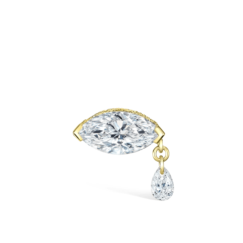 Single Teardrop Marquise Diamond Threaded Stud Earring Yellow Gold 7mm