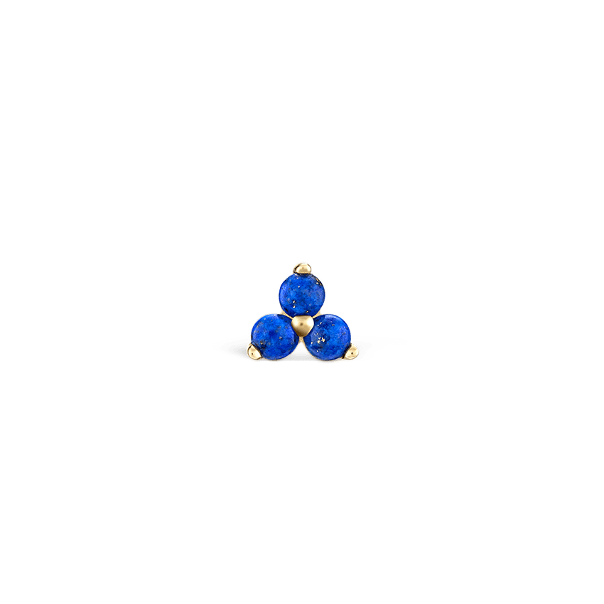 Lapis Trinity Threaded Stud Earring Yellow Gold 4.5mm