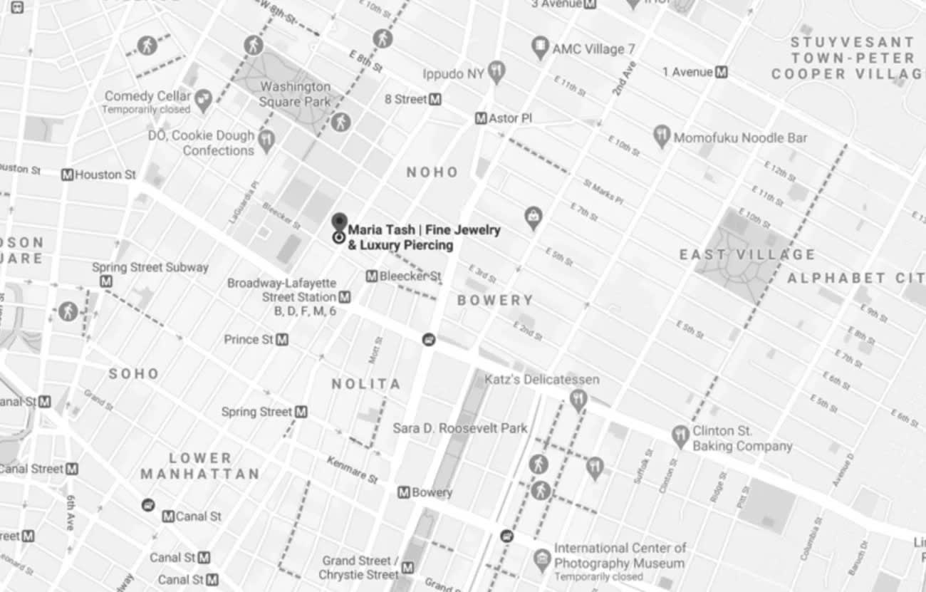 Maria Tash NYC Map New York Piercing Studio location - map of New York City Broadway Store
