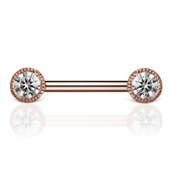 Scallop Set Diamond Nipple Barbell Rose Gold 3mm 11mm+12 Gauge = 2.05mm