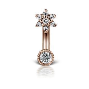 Diamond Flower and Scallop Set Diamond Rook Barbell Rose Gold 3mm / 2mm 6.5mm+18 Gauge = 1.02mm