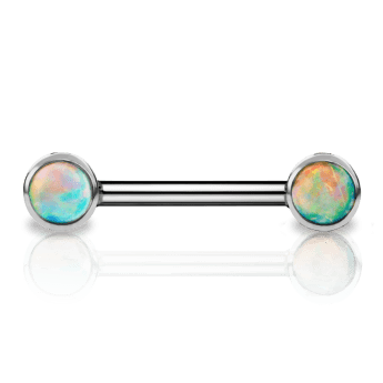 Opal Nipple Barbell White Gold 3mm 11mm+12 Gauge = 2.05mm