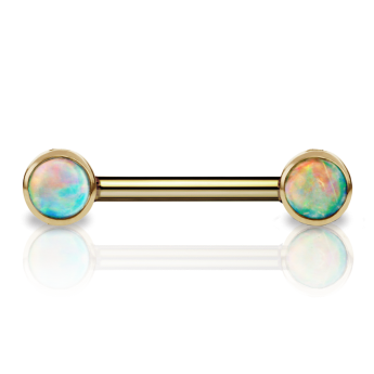 Opal Nipple Barbell Yellow Gold 3mm 11mm+12 Gauge = 2.05mm