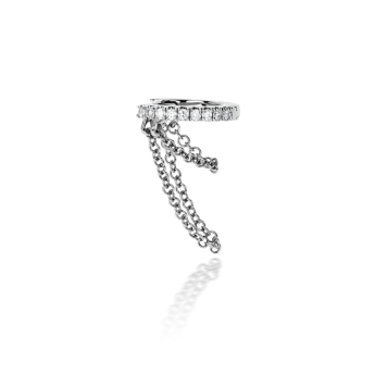 Diamond Eternity with Two Chains Hoop Earring White Gold 6.5mm Left