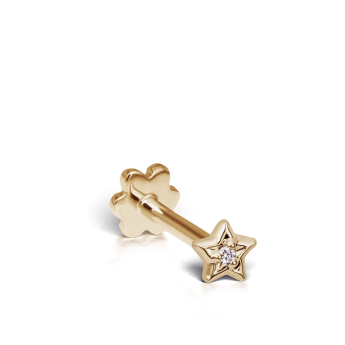 Diamond Solitaire Star Threaded Stud Earring Yellow Gold 3mm