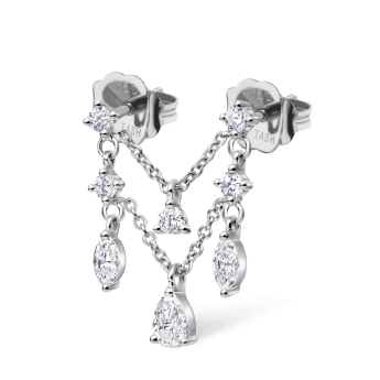 Prong Set Round Diamond and Pear Trinity Orbital Earring White Gold