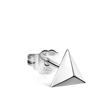 Faceted Triangle Stud Earring White Gold 7mm