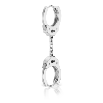 Handcuff Hoop Earring with Short Chain White Gold 8mm