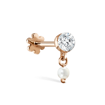 Invisible Set Diamond and Pearl Dangle Threaded Stud Earring Rose Gold 3mm / 2mm