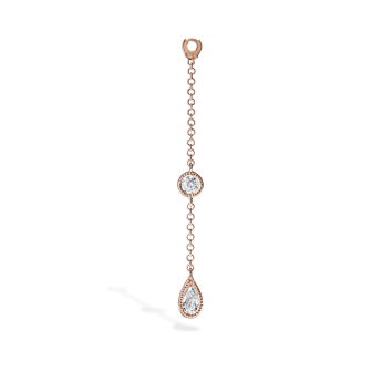 Pendulum Charm Scalloped Set Pear and Round Diamond Rose Gold 32 mm