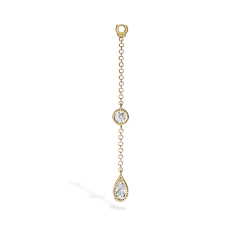 Pendulum Charm Scalloped Set Pear and Round Diamond Yellow Gold 32 mm