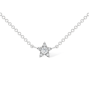 5.5mm Diamond Star Necklace White Gold 16 Inches