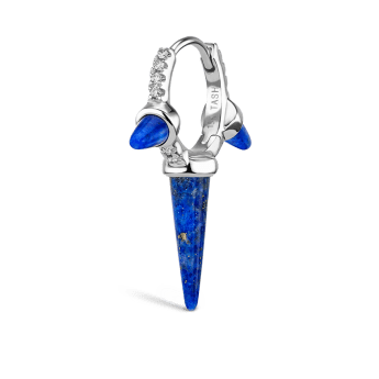 Lapis Triple Long Spike Diamond Eternity Hoop Earring