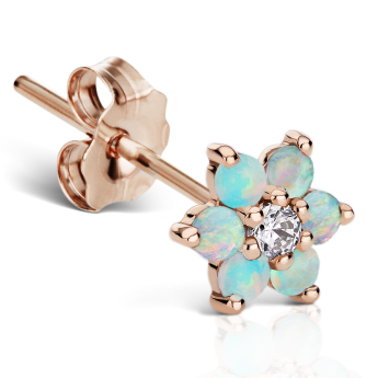 Opal Flower with Diamond Center Stud Earring Rose Gold 6.5mm