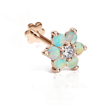 Opal Flower with Diamond Center Threaded Stud Earring Rose Gold 6.5mm
